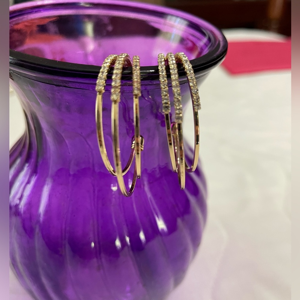 925 gold  Hoops Triple Crystal Earrings.  NWOT! - Picture 3 of 10